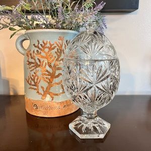 Gorgeous Teleflora Crystal Egg-Shaped Pedestal Candy Dish with Lid